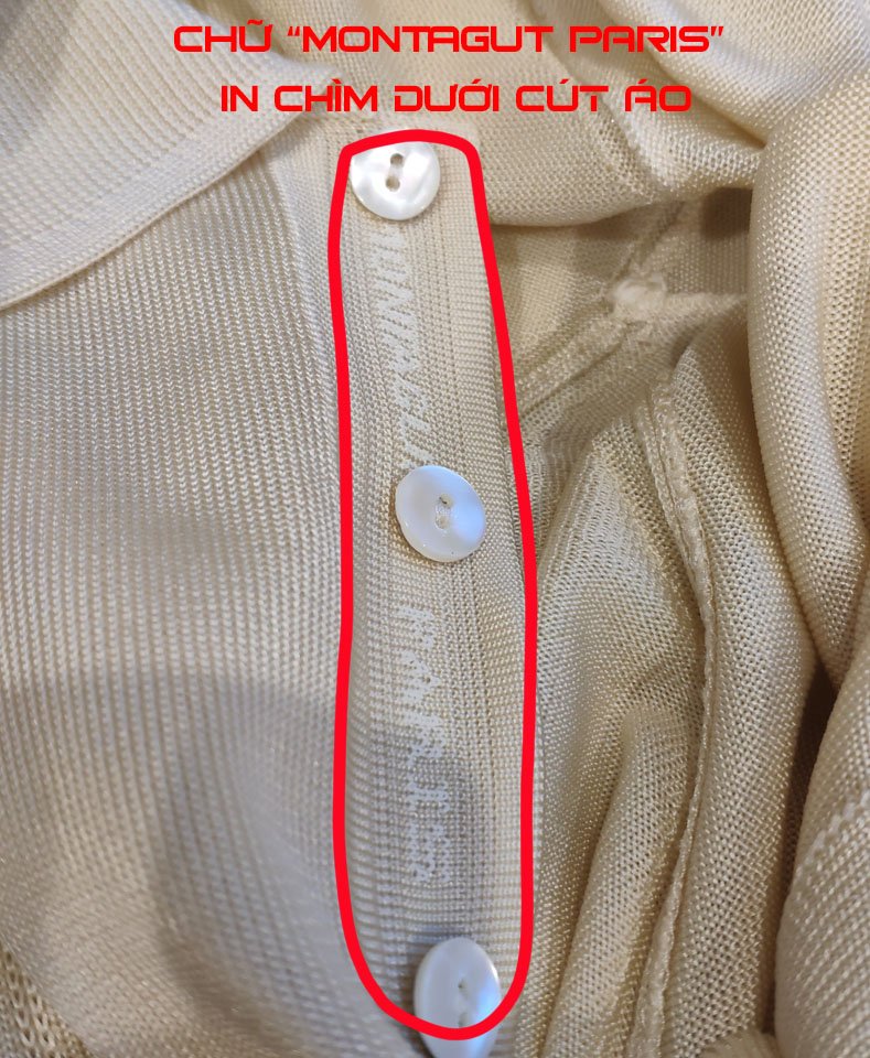 Áo MONTAGUT Pháp ngắn tay có túi màu be - In chìm chữ "MONTAGUT PARIS" ở dưới cút áo